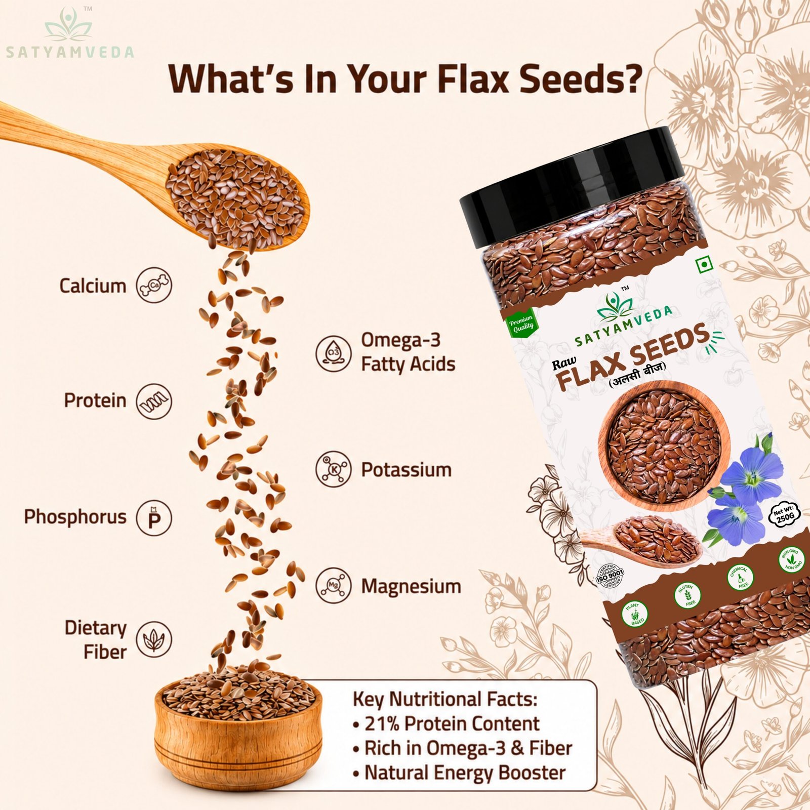 SATYAMVEDA Raw Flax Seeds