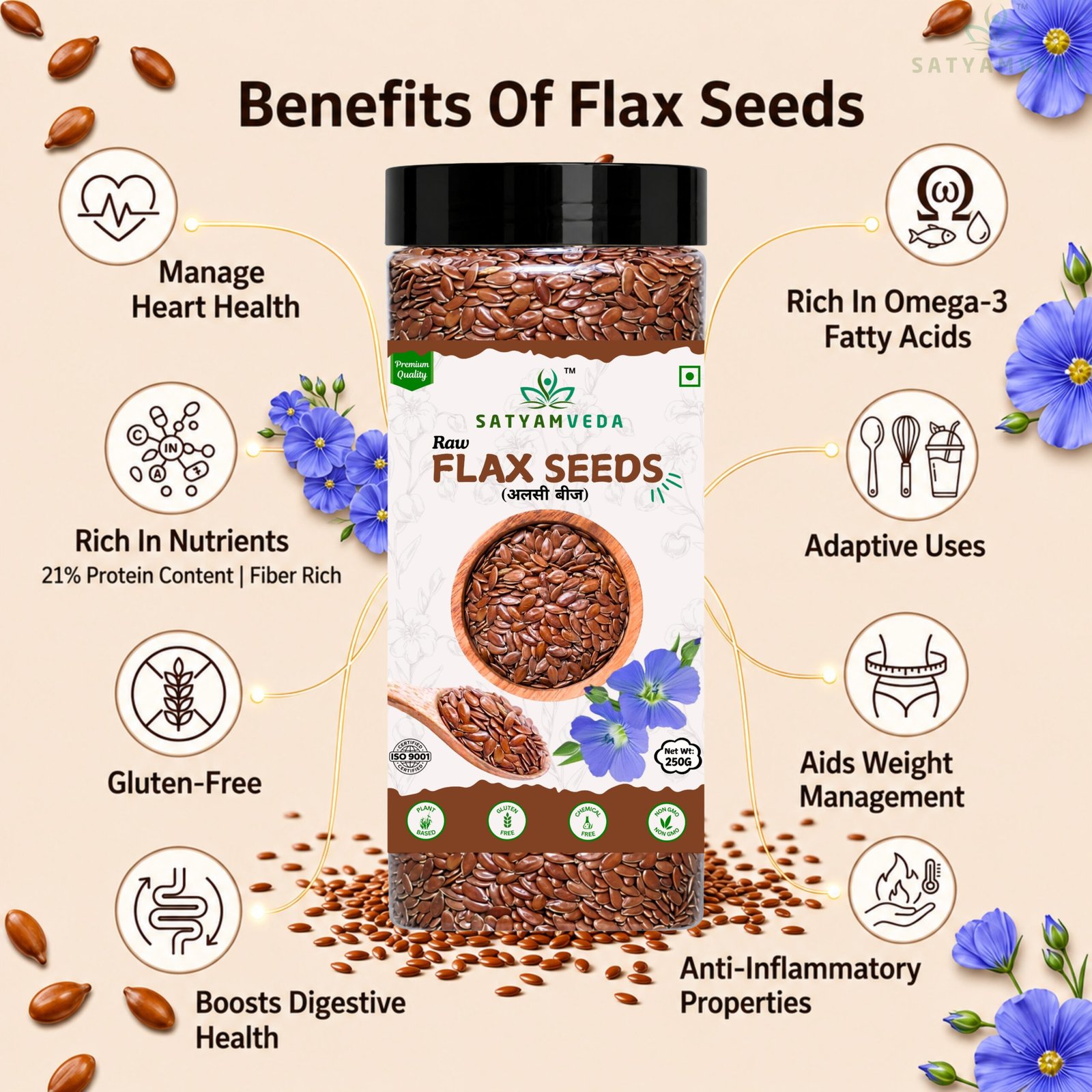 SATYAMVEDA Raw Flax Seeds
