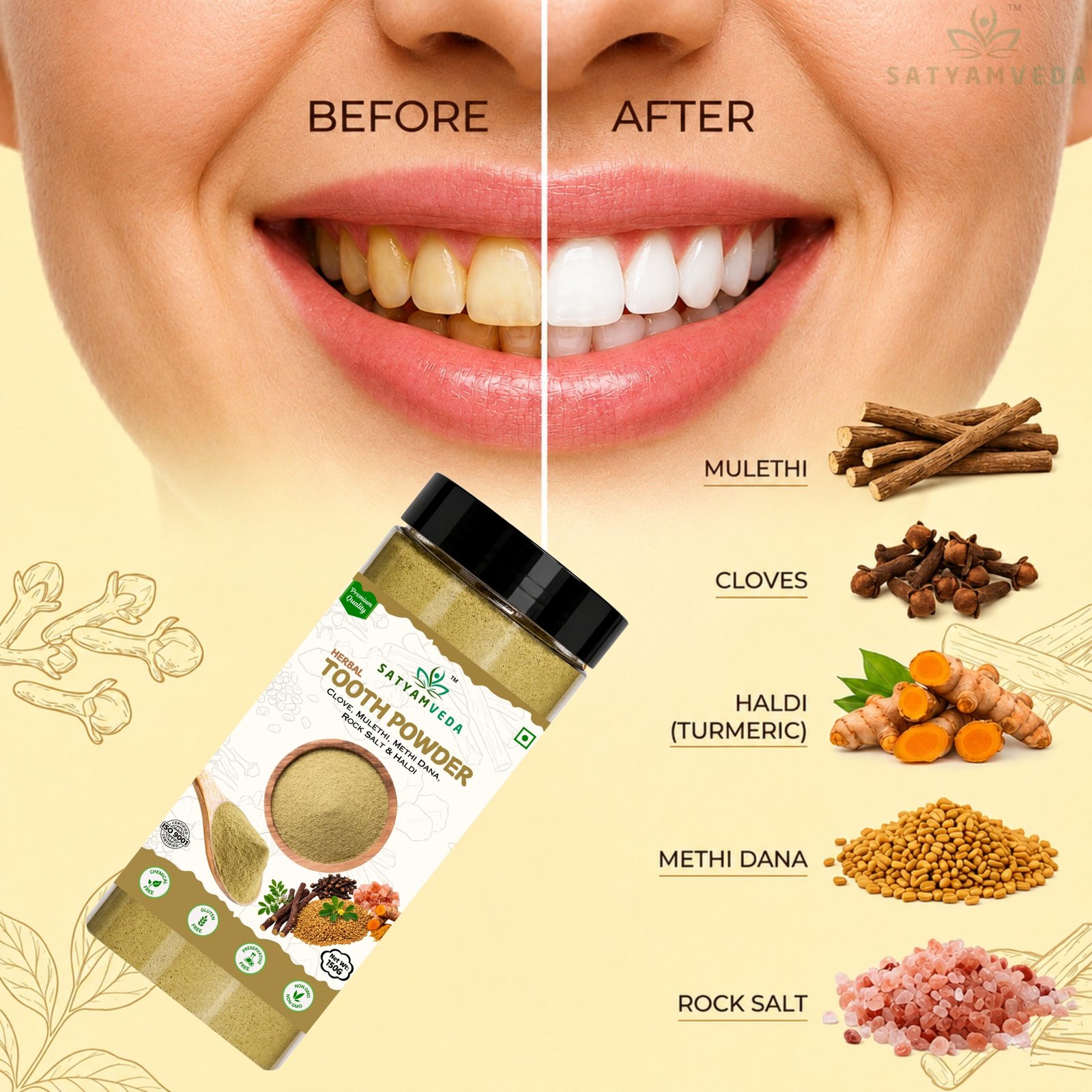 Herbal Tooth Powder Strong Teeth Fresh Breath Helps in Relief of Teeth pain