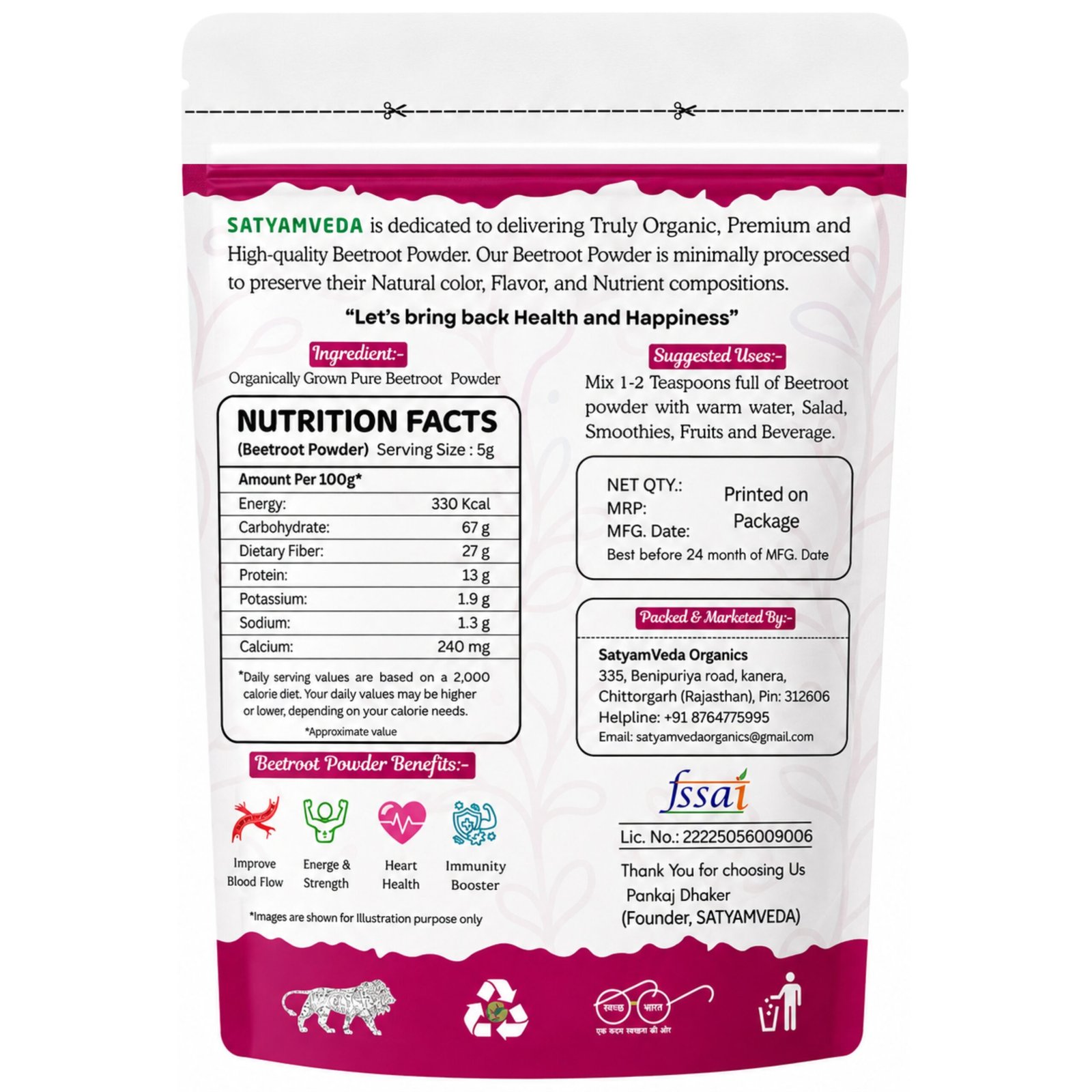 SATYAMVEDA Organic beetroot powder